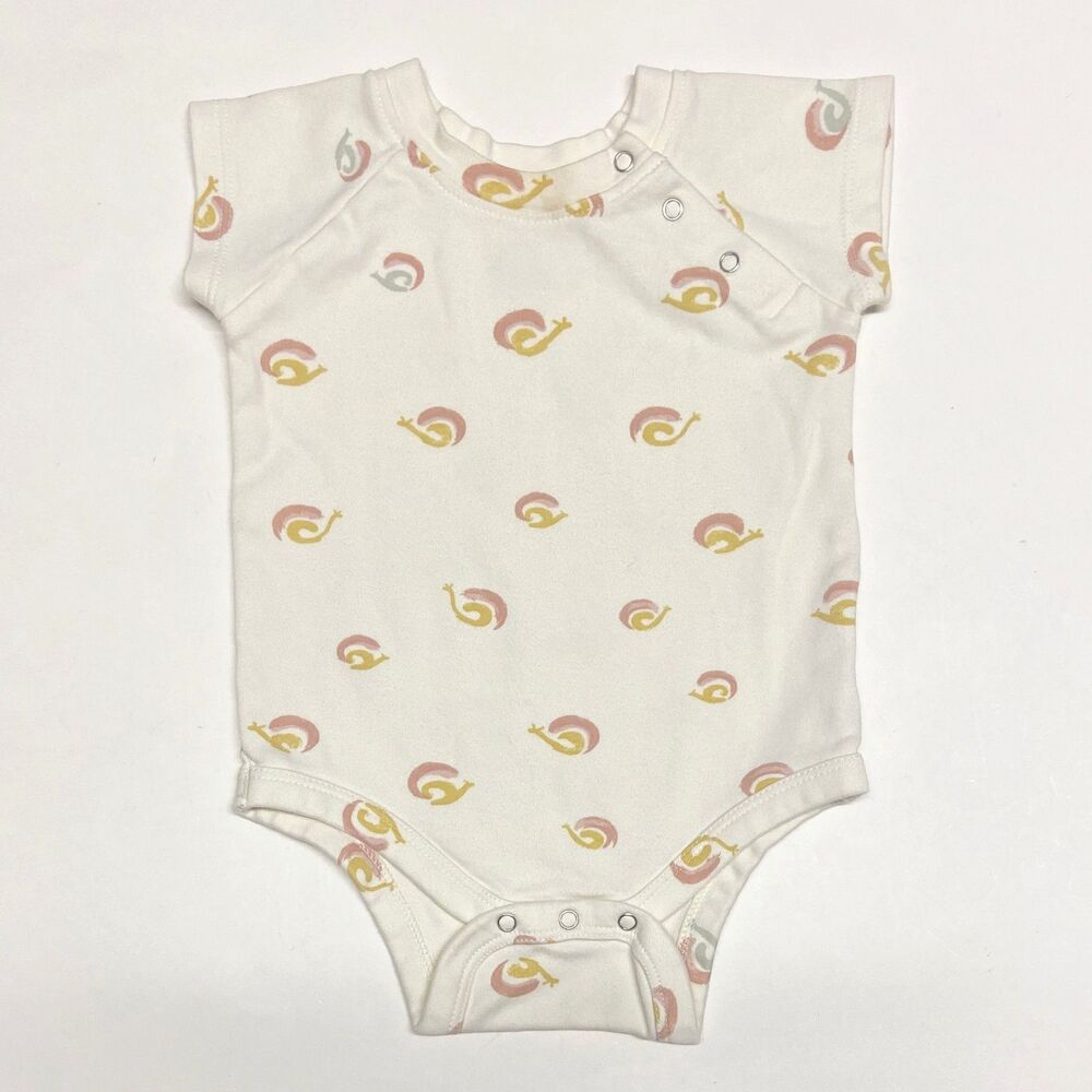 Pehr Short Sleeve Shoulder Snap Bodysuit Size 6-12 Months Snails Organic Cotton